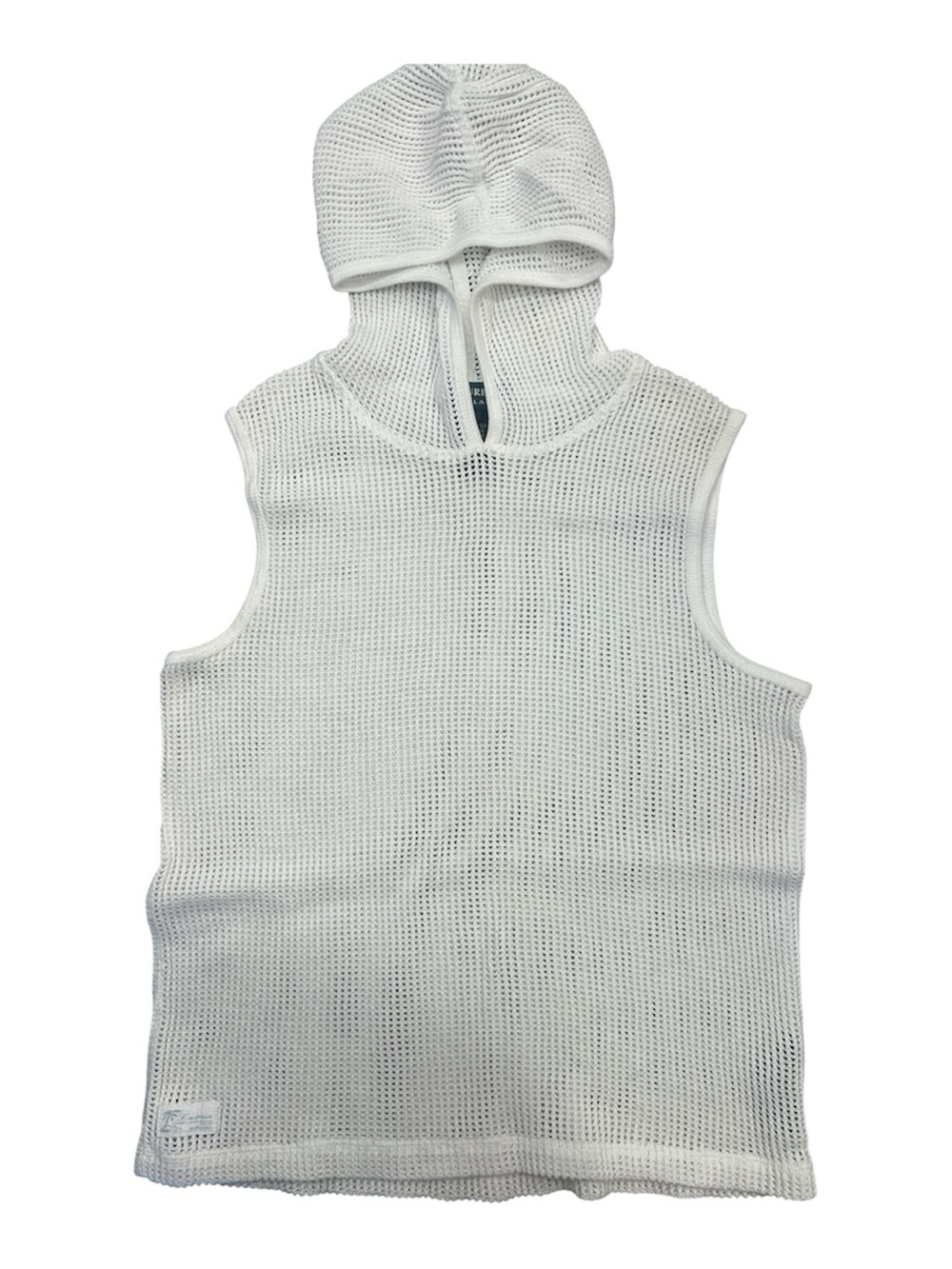 Lauren Ralph Lauren Women's White Fishnet Knit Sleeveless Hoodie Top Size L